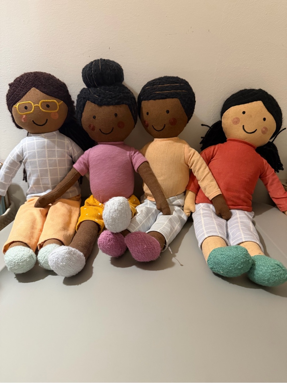 Pillowfort Multicultural Plush Rag Doll - Pink & Orange Outfit Set of 4